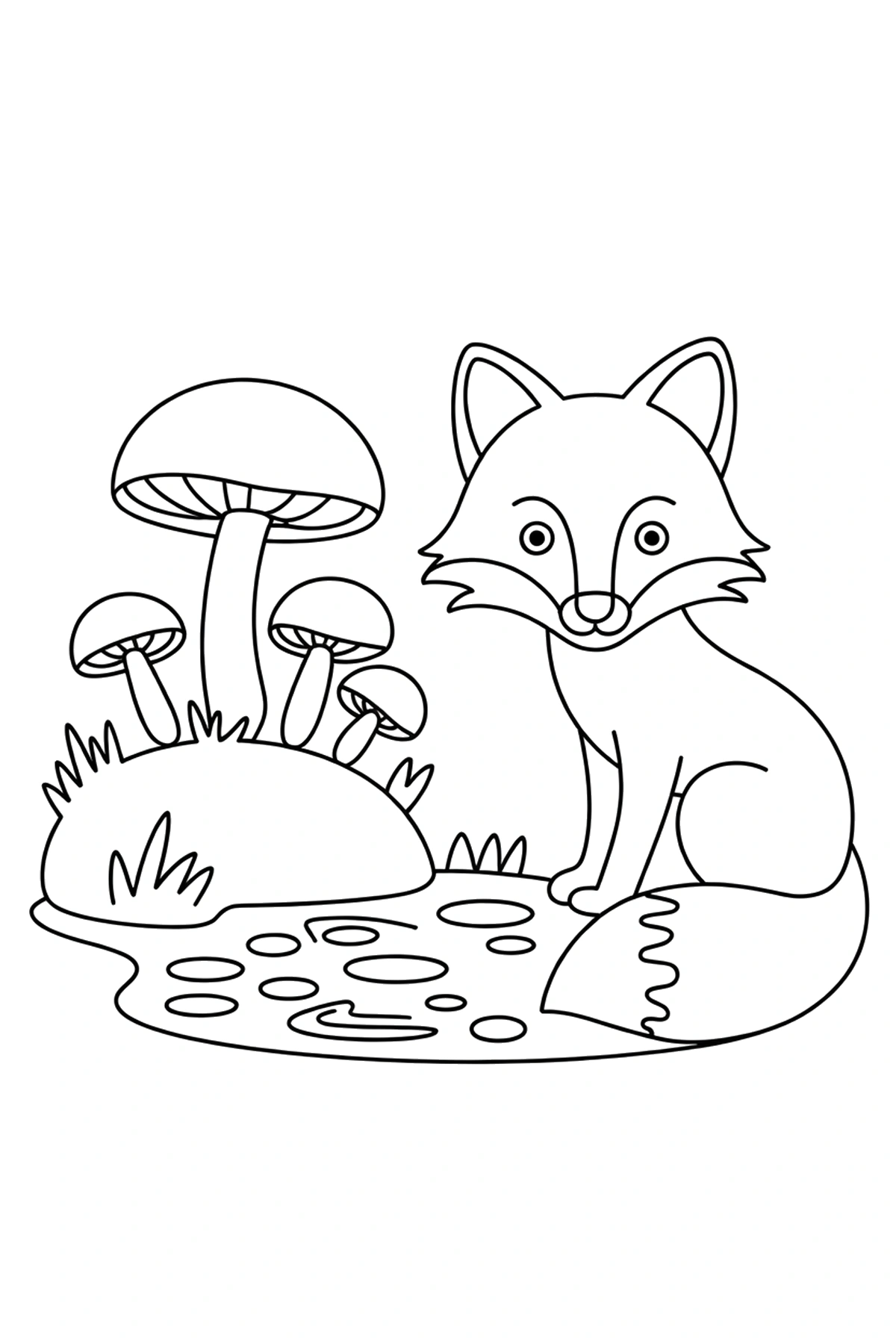 woodland fox mushroom coloring page